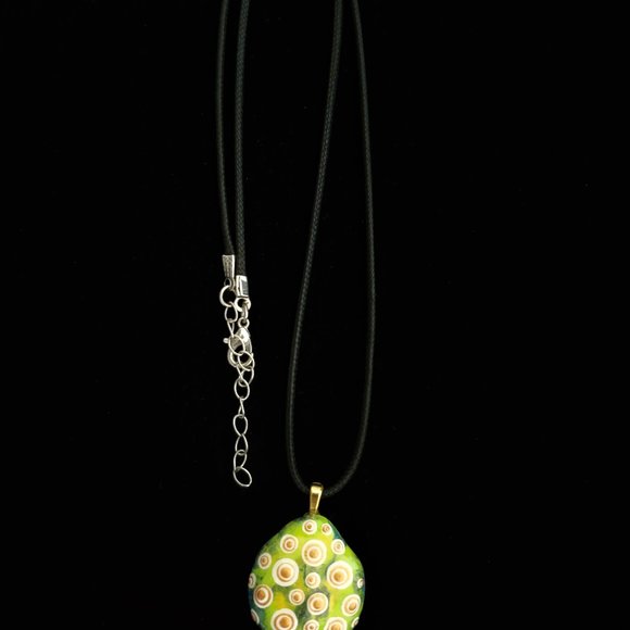 Hand Painted Dot Art Pendant, Lemon Lime Mod Pendant - Picture 7 of 14